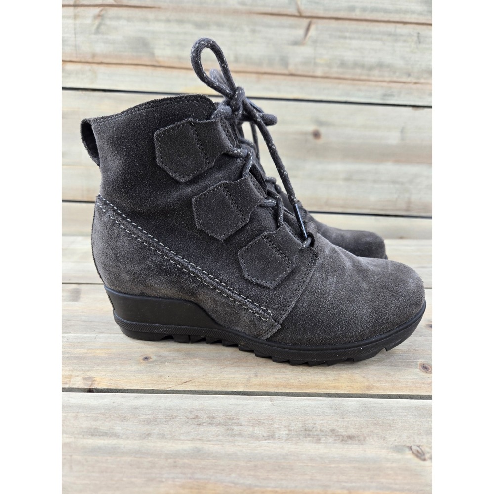 Sorel Lexie Wedge Boots Womens 7 Grey Suede Waterproof Lace Up Ankle Gorpcore